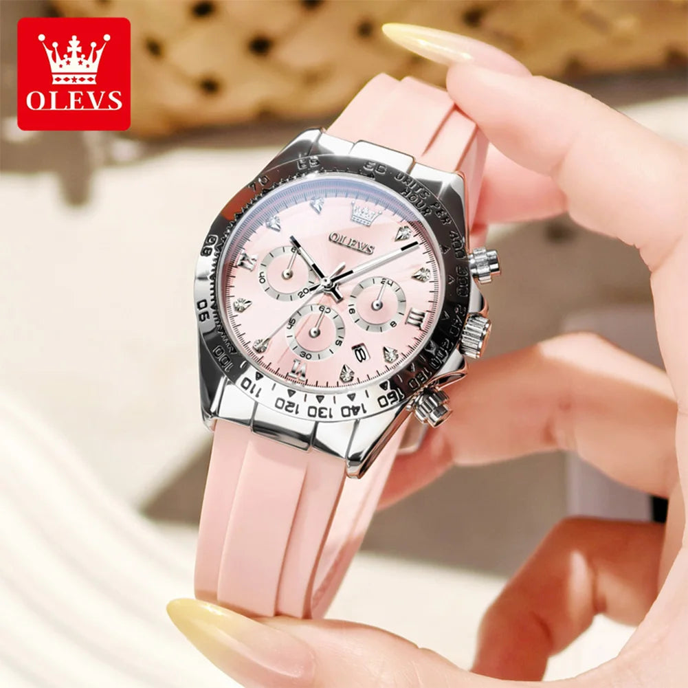 OLEVS Womens Quartz Chronograph Calendar Watch Silicone