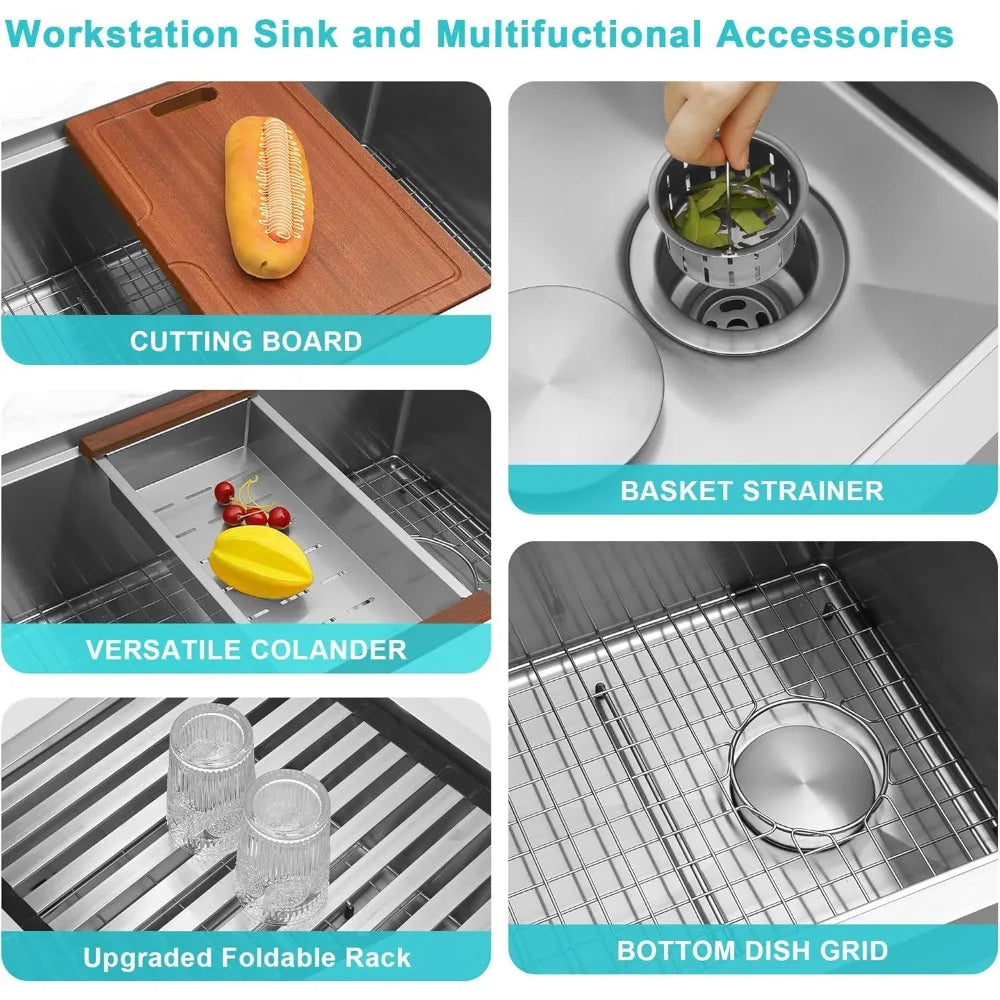 Undermount Stainless Steel Workstation Sink Single Bowl