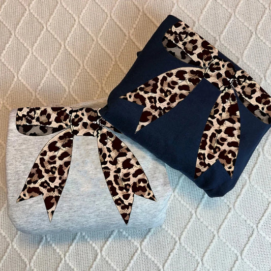 Leopard Bow Print Sweatshirts For Women Round Neck Hoodie