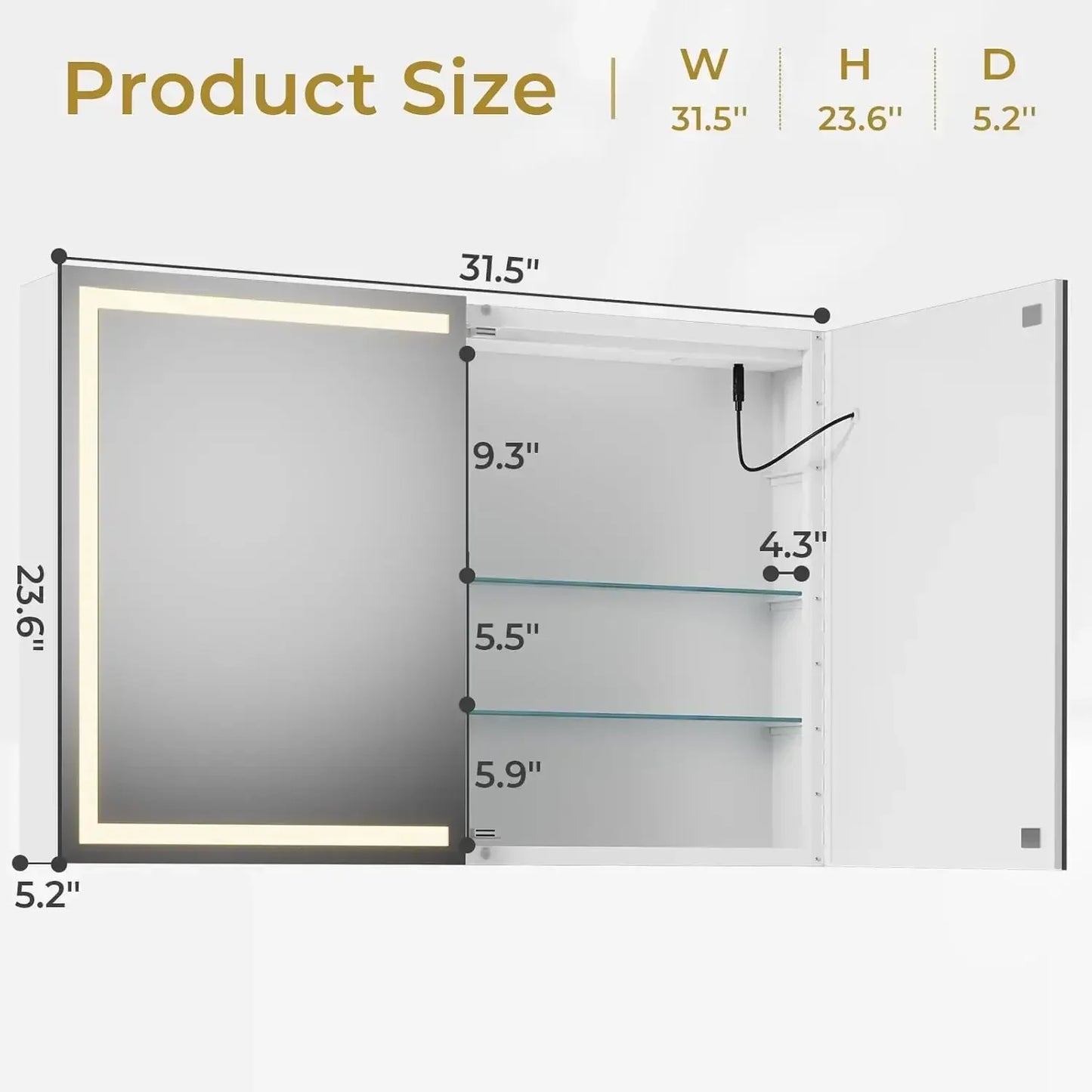 XMSJ Lighted Medicine Cabinet With Mirror Wall Mount