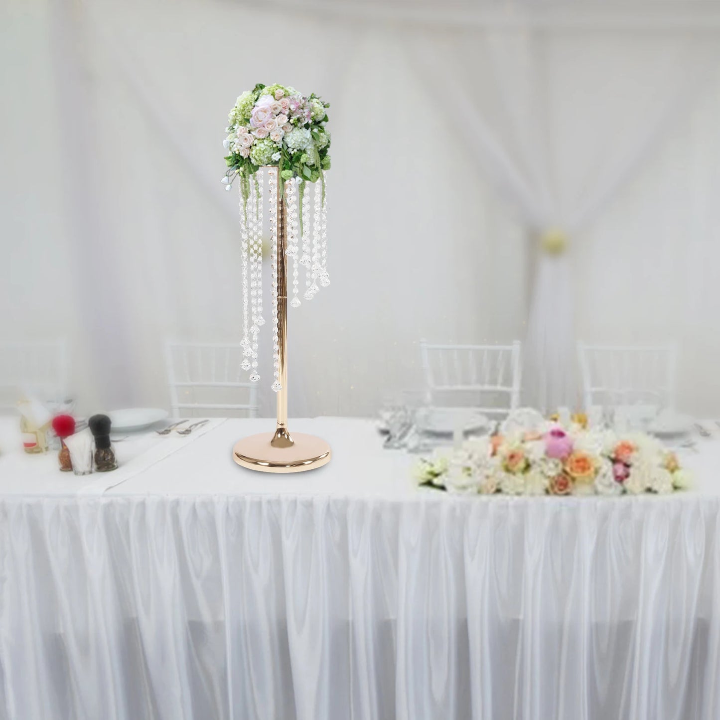 [2 Pcs Wedding Centerpieces Gold Vases] 2 Pcs 28inch Tall Metal Crystal Flower Vase - Wedding Party Tables Decorations - Elegant
