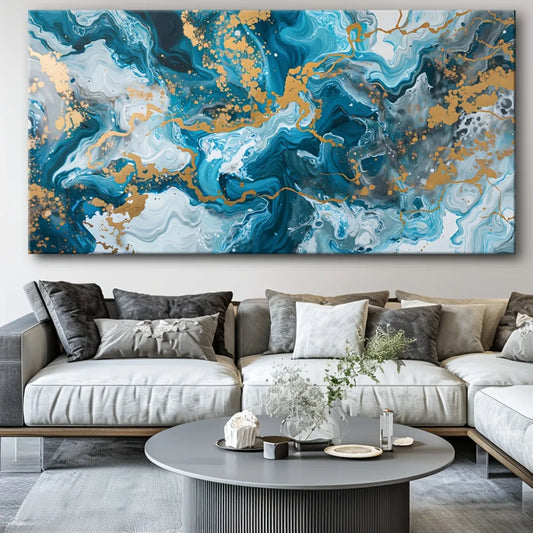 Blue Abstract Canvas Wall Art Print for Living Room