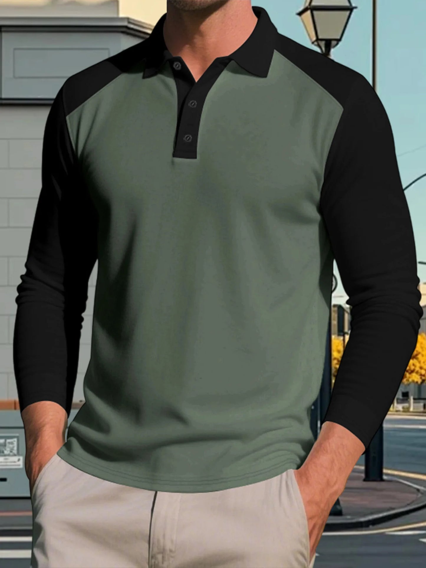 CN Guangdong Men Long Sleeve T Shirt Turn Down Collar