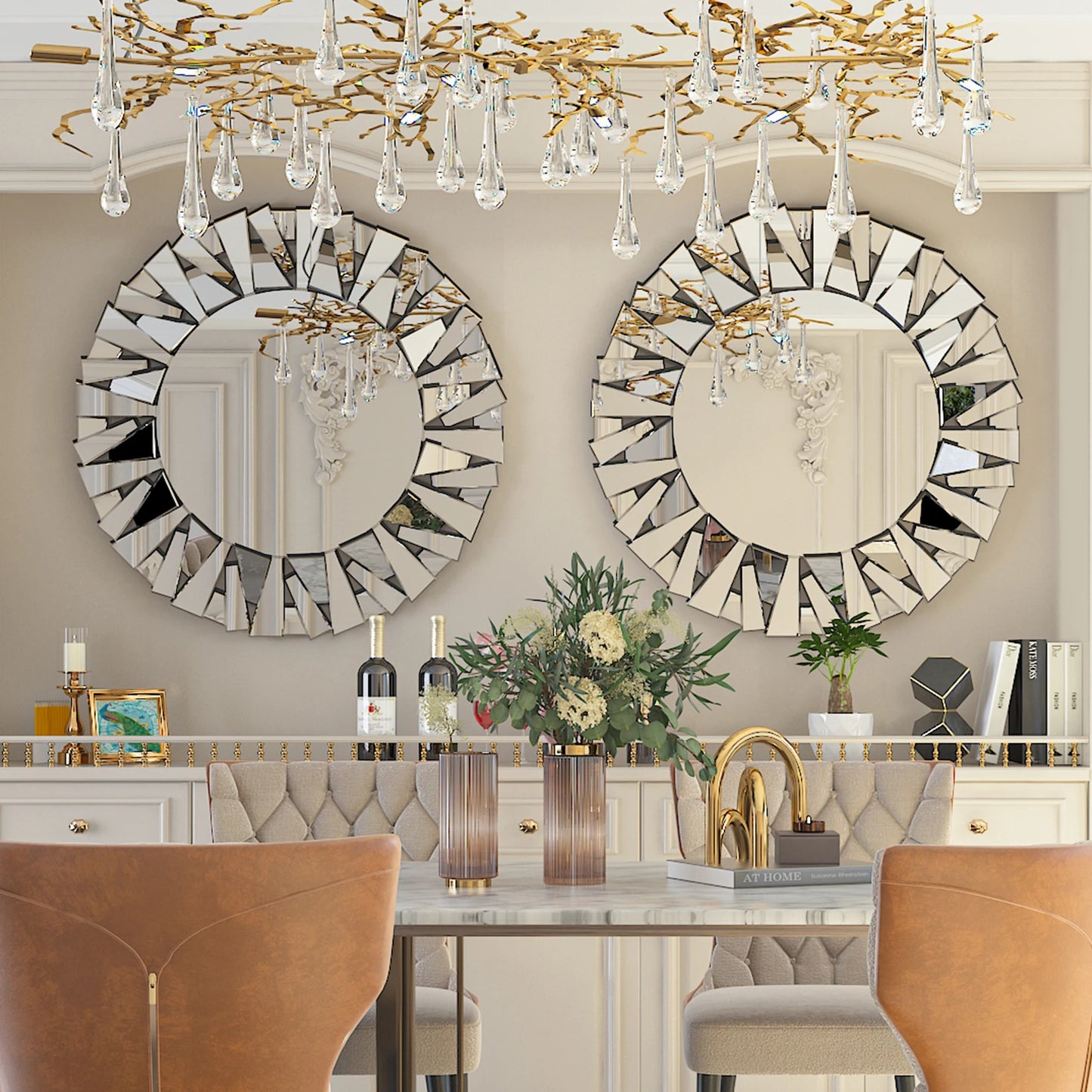 Wisfor Sunburst Round Mirror Wall Decor Beveled Glass