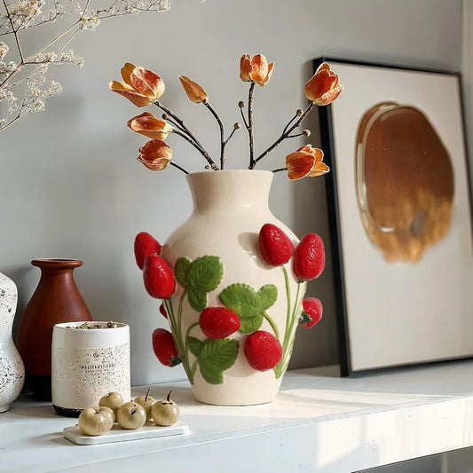 Hign-concerned Strawberry Themed Ceramic Flower Vase