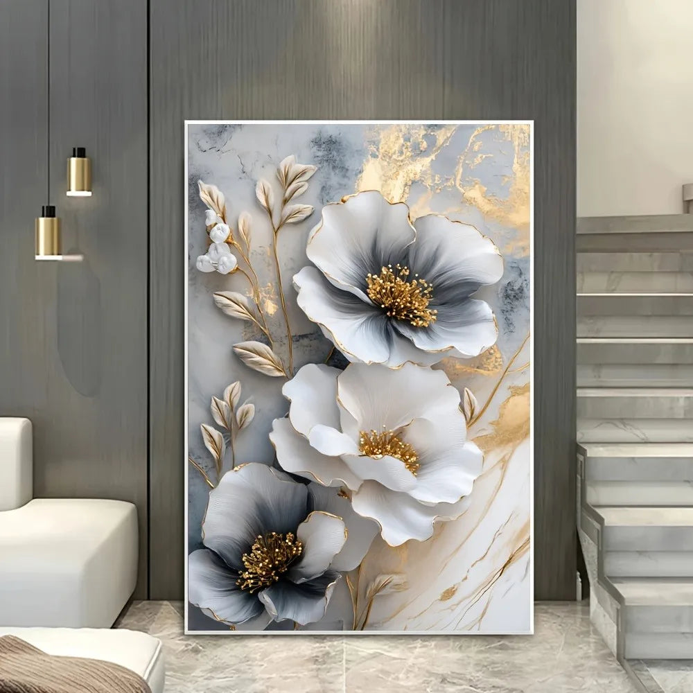 Hign-concerned Modern Luxury Floral Canvas Mural Framed 3D