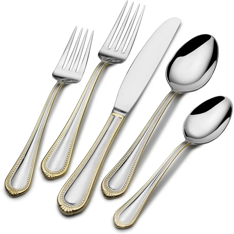Hign-concerned Gold Accent Regent Bead Flatware Service