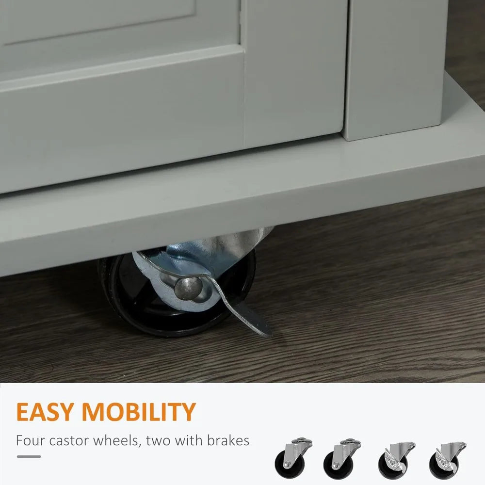 Ticify Kitchen Island Cart With Rubber Wood Top On Wheels