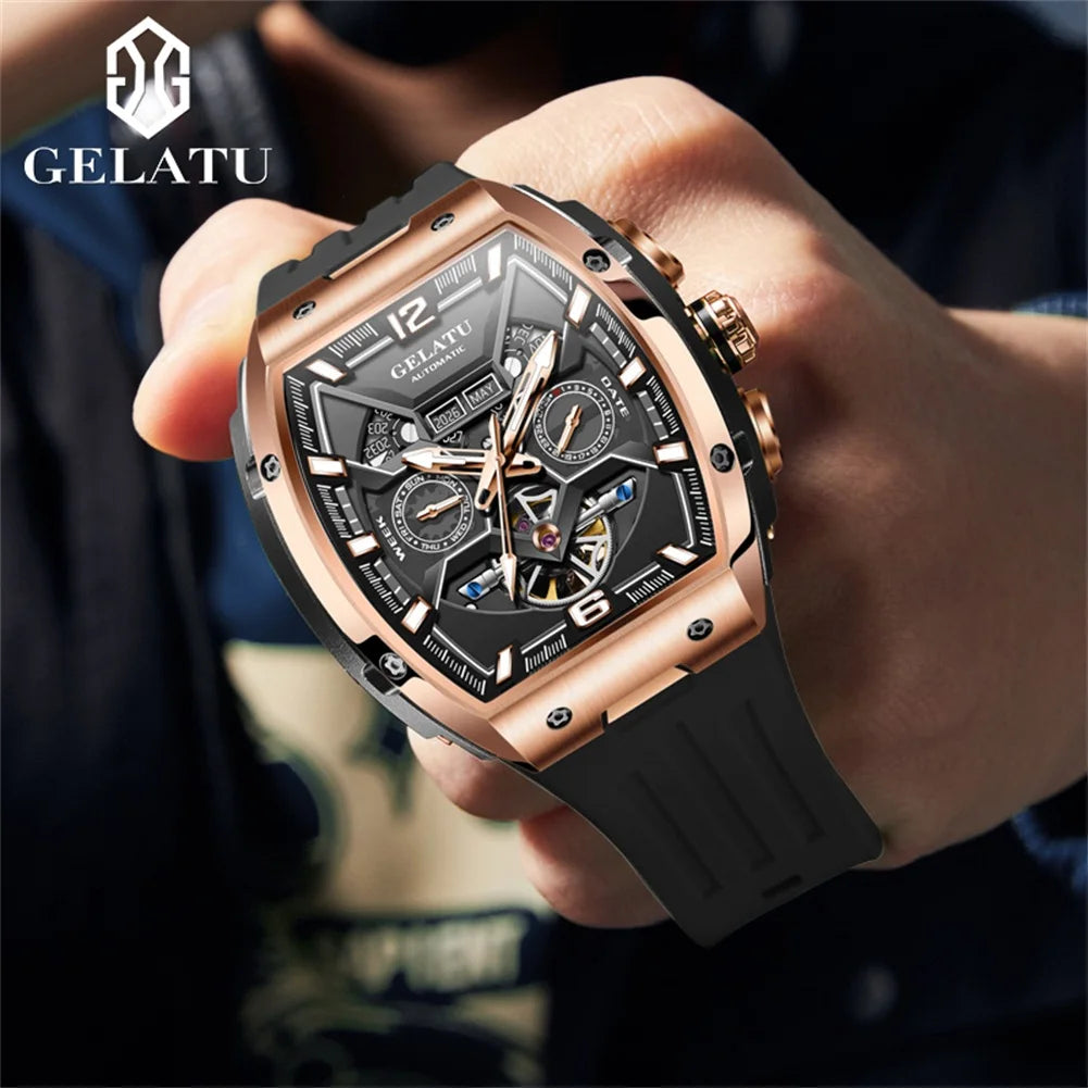 GELATU 6013 Watch For Men Waterproof Dual Calendar Silicone