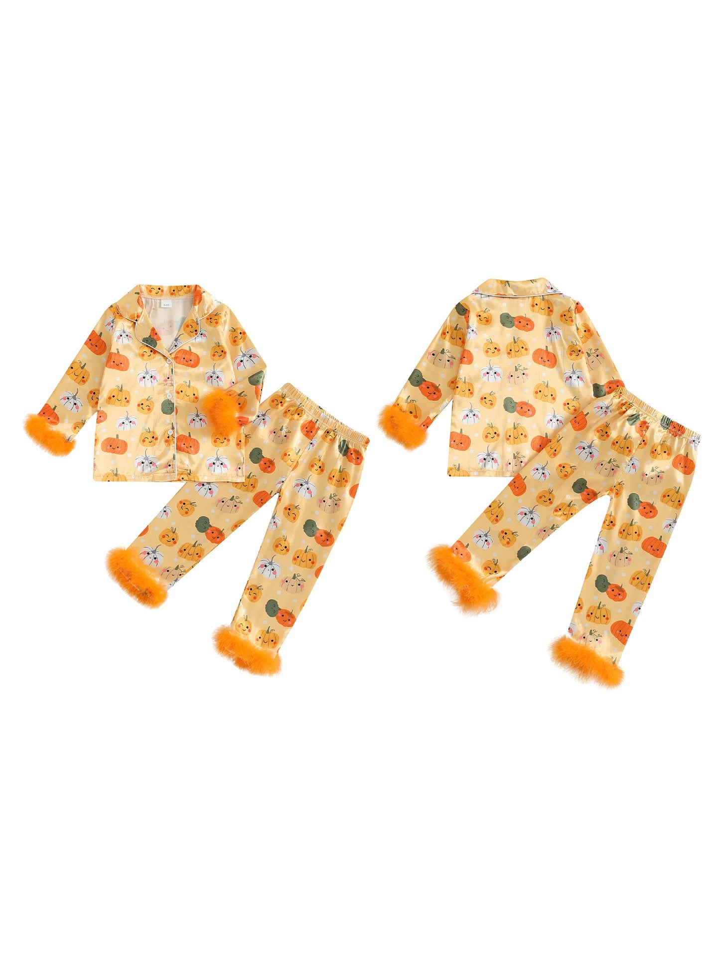 Halloween Bat Spider Print Kids Pajama Set Long Sleeve Pants