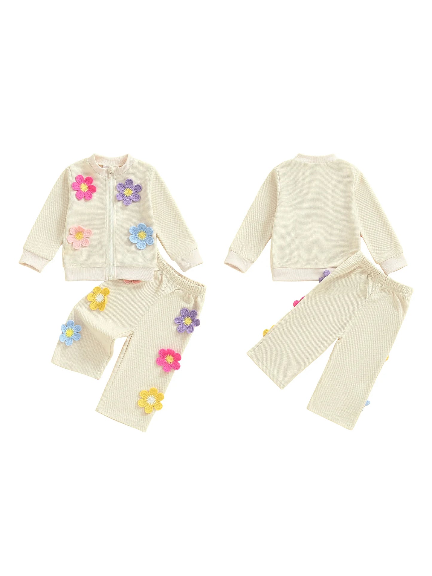 Guangdong Toddler Winter Coat Set 3D Flower Hooded Outfit