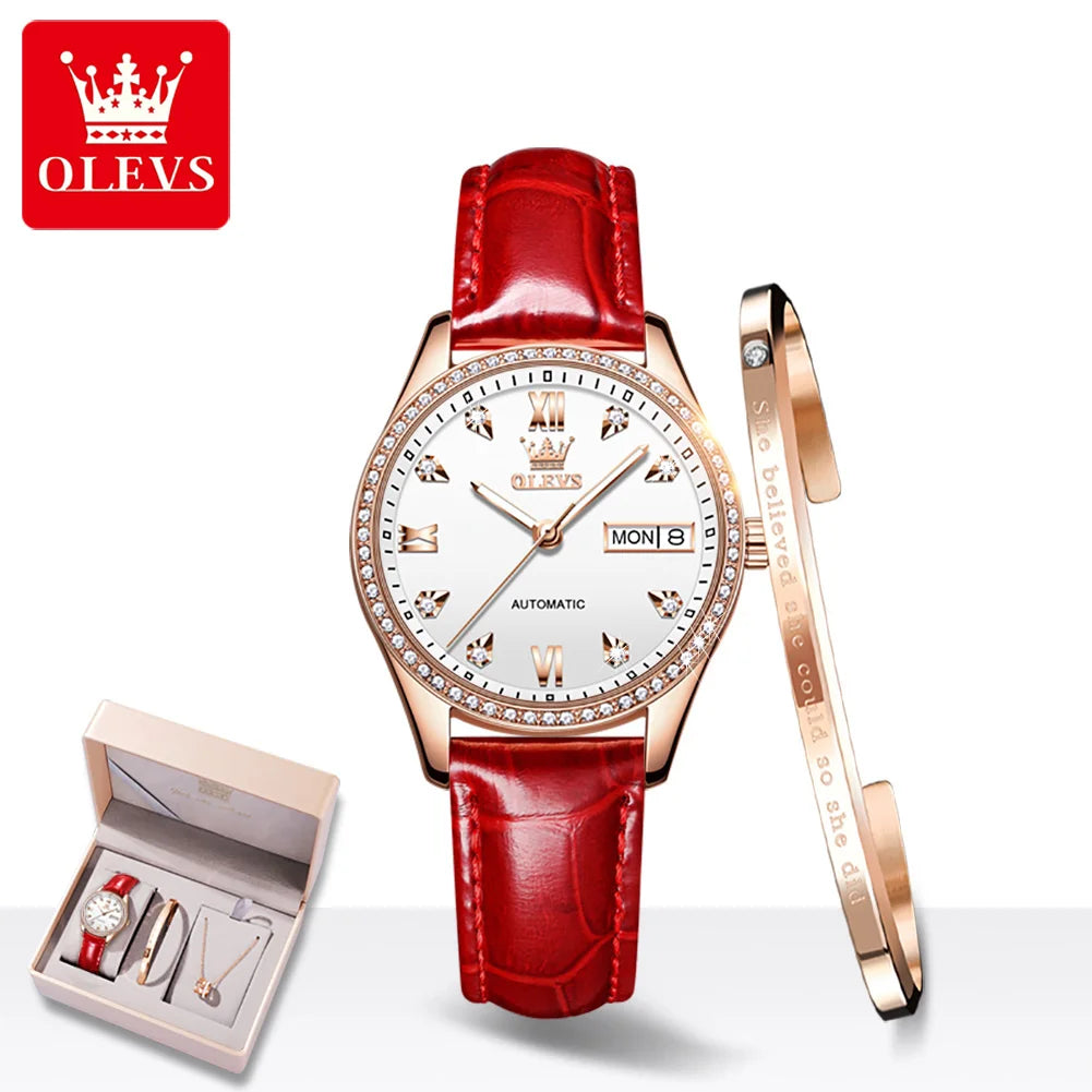 OLEVS 6637 Luxury Women Automatic Mechanical Watch Calendar