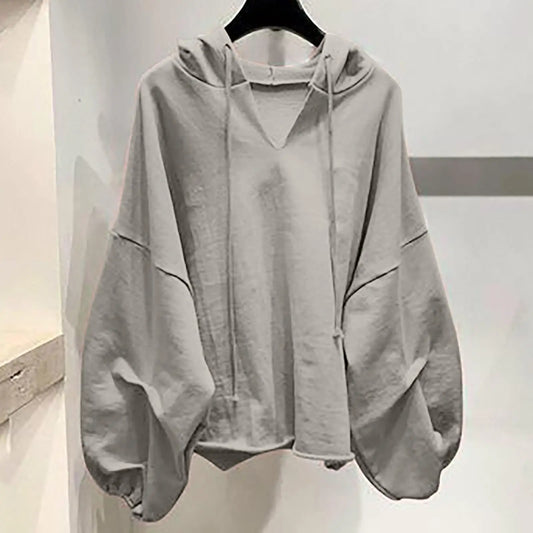 Women V Neck Loose Sweatshirt Polyester Casual Top Wear