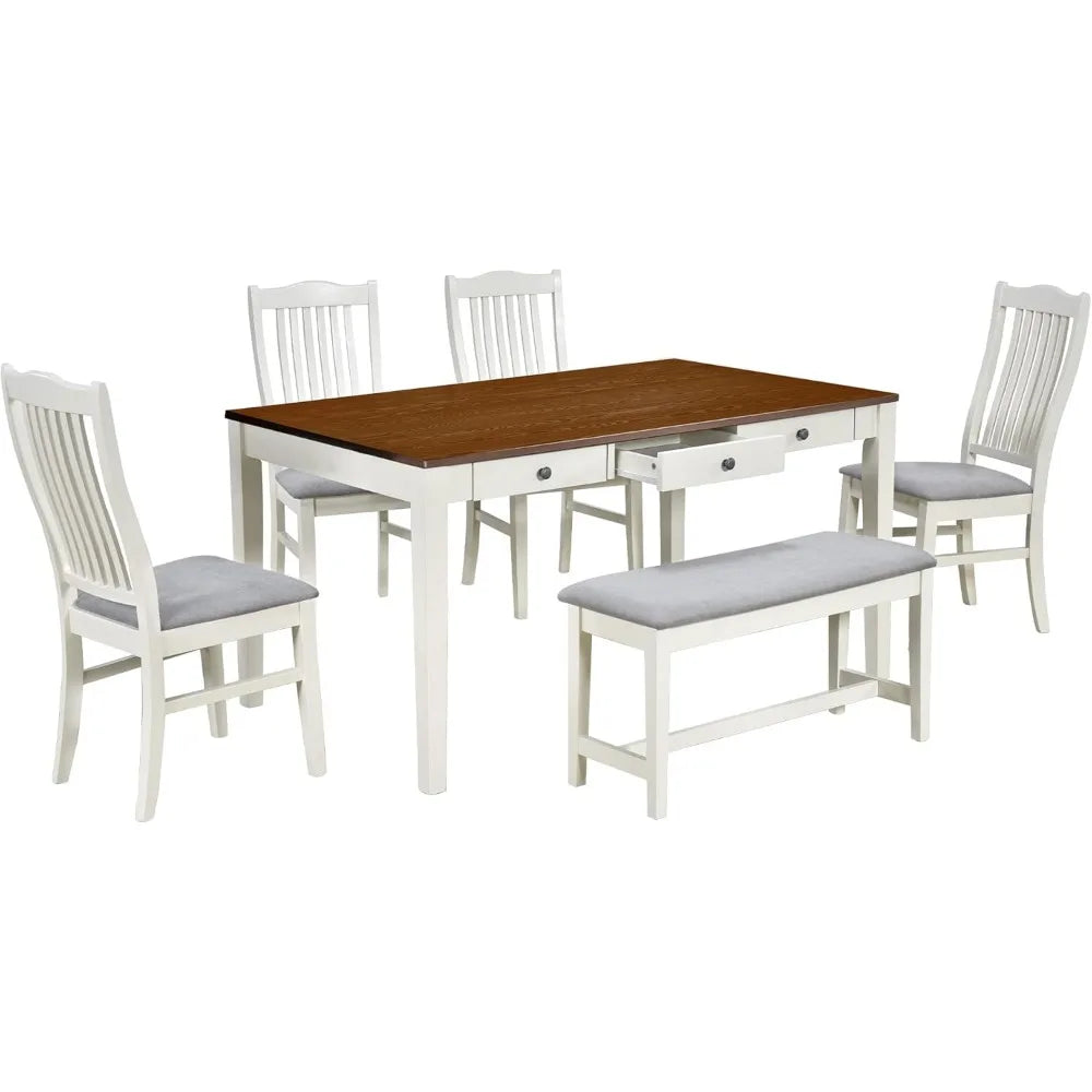 MKDK Solid Wood Dining Table Set With Upholstered Chairs