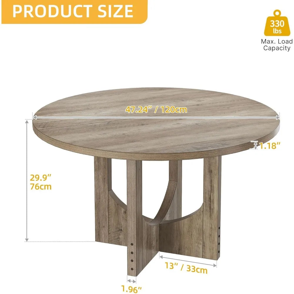 Round Dining Table For 4-6 People Rustic Pedestal Base