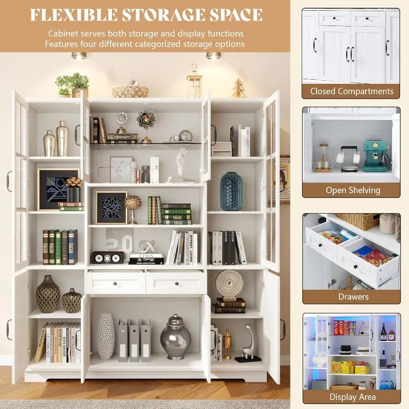 Hign-concerned Tall Storage Cabinet With Glass Doors Drawer
