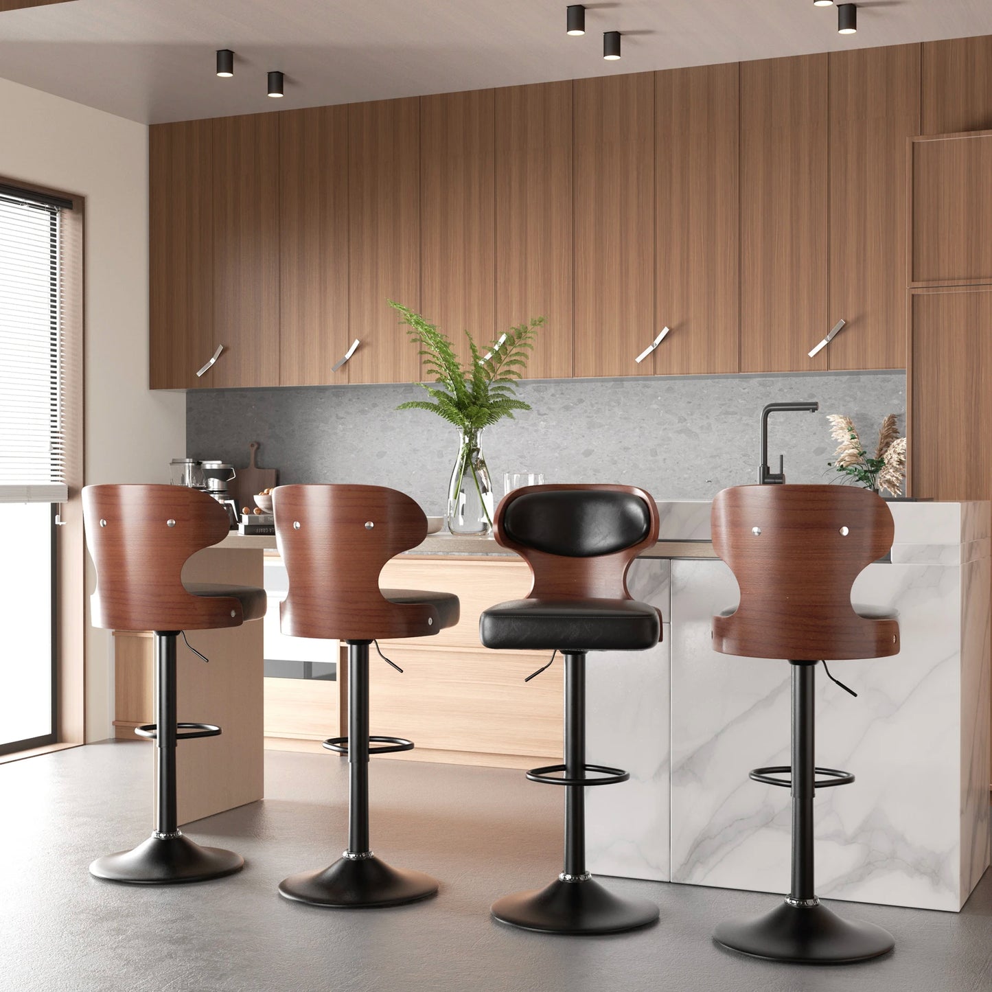 Nalupatio Bar Stool Set 2Pcs Backrest Swivel PU Leather