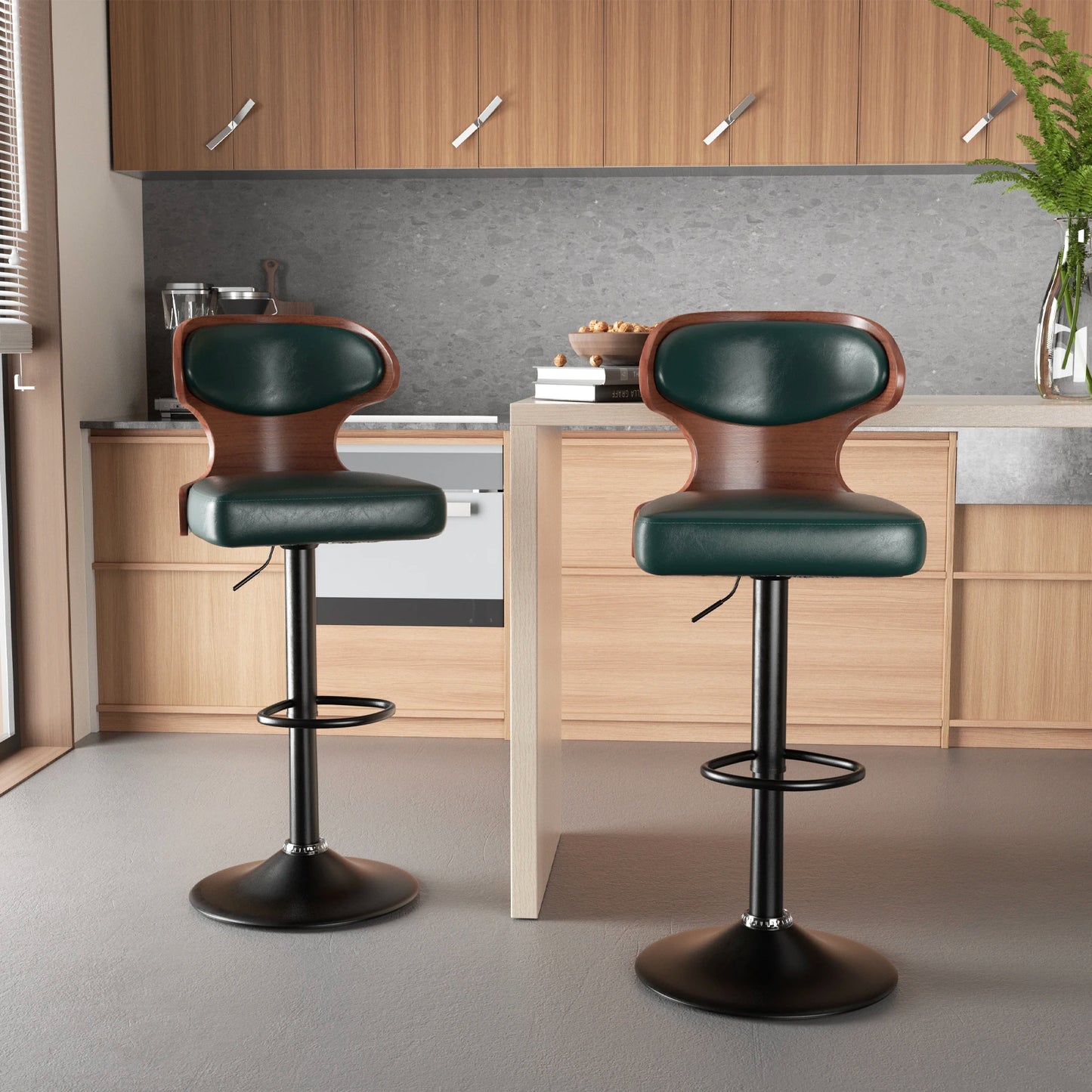 Nalupatio Bar Stool Set 2Pcs Backrest Swivel PU Leather