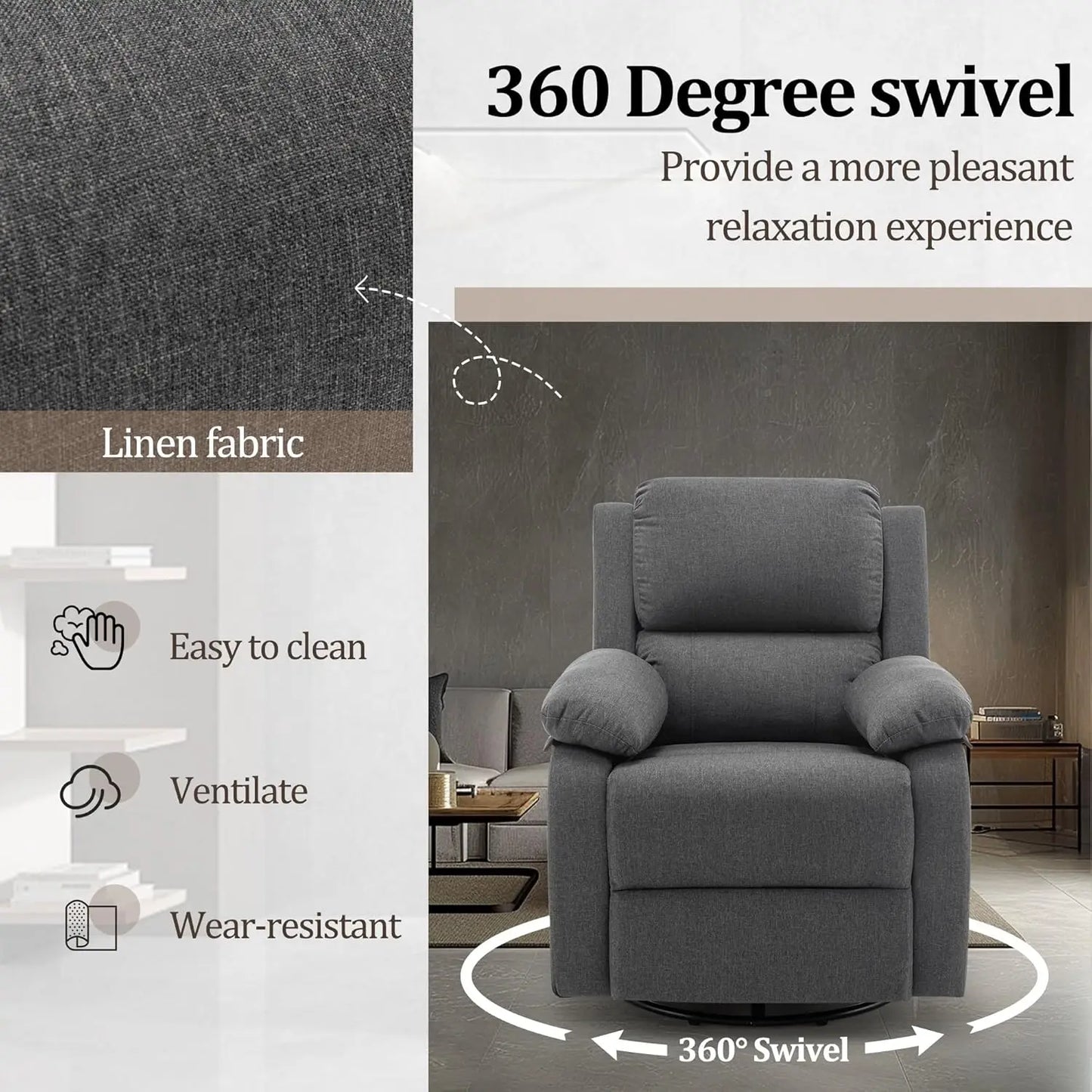 Complete Home and Apparel Recliner Chair 360 Swivel Rocker