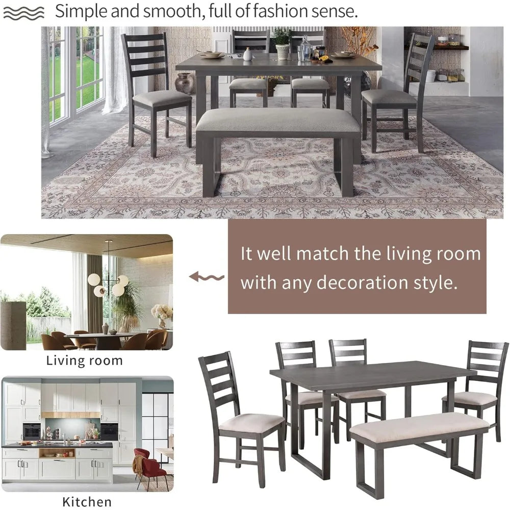 ANGDUO Dining Table Set With Chairs And Tufted Bench