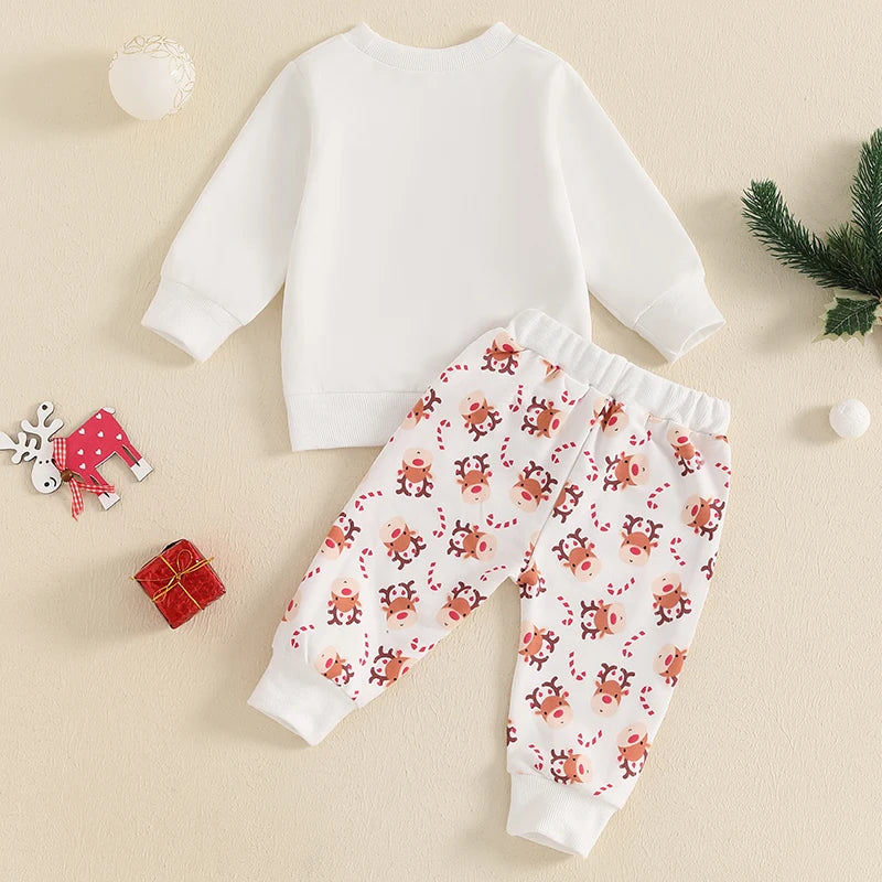 Toddler Christmas Deer Print Sweatshirts And Pants Set 2Pcs