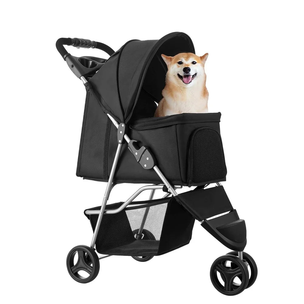 XMSJ Collapsible Pet Stroller Tri-Wheel Mesh Windows