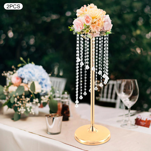 [2 Pcs Wedding Centerpieces Gold Vases] 2 Pcs 28inch Tall Metal Crystal Flower Vase - Wedding Party Tables Decorations - Elegant
