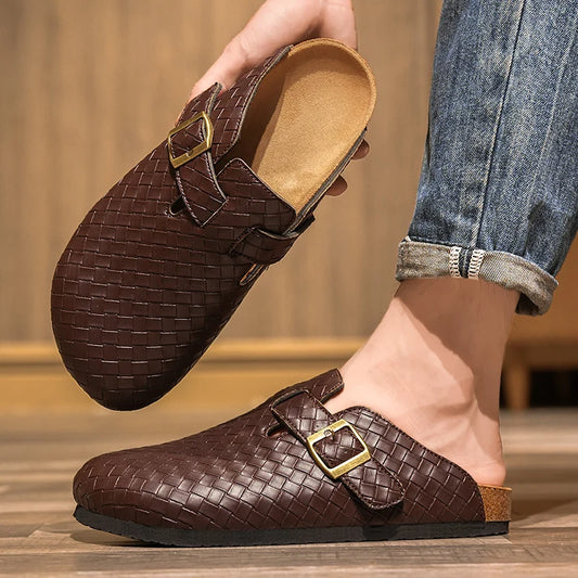 CN Fujian Men Baotou Slippers Leather Cork Footbed Mules