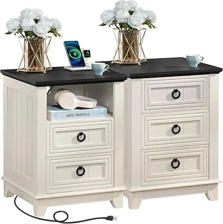 XMSJ Farmhouse Nightstands Set Of 2 With Charging Station