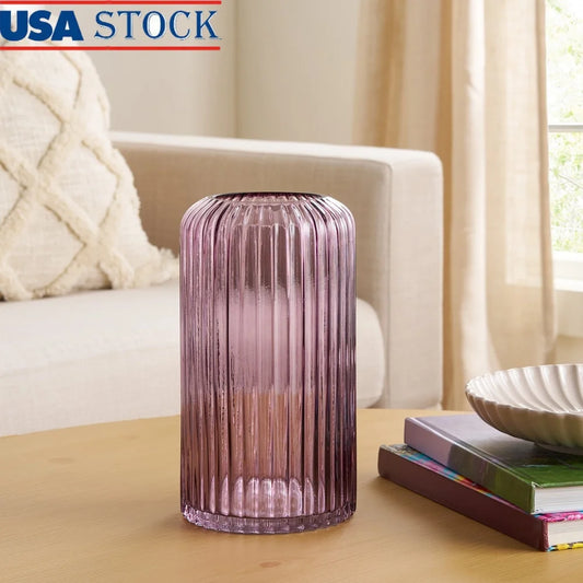 XMSJH Modern Ribbed Cylinder Glass Vase Table Decor