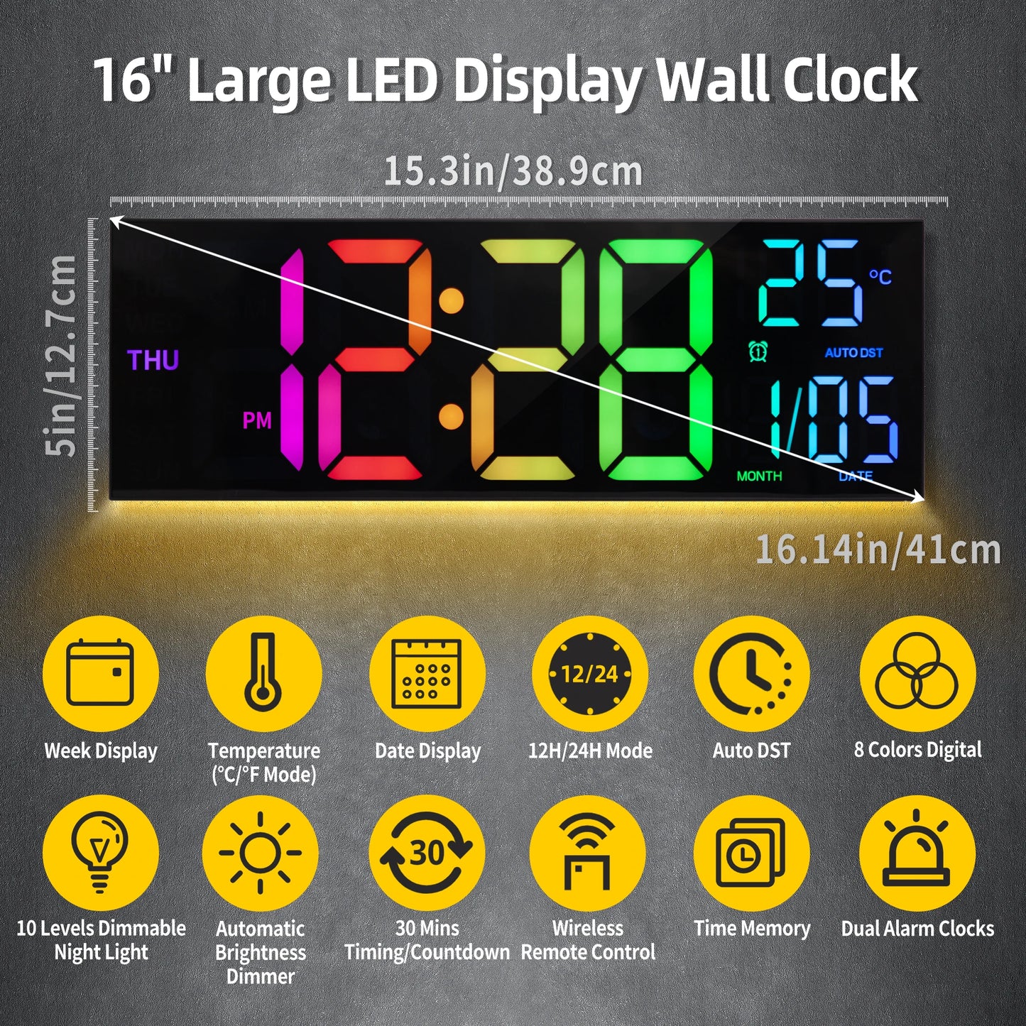 Hignconcerned Digital Wall Clock With Large LED Display