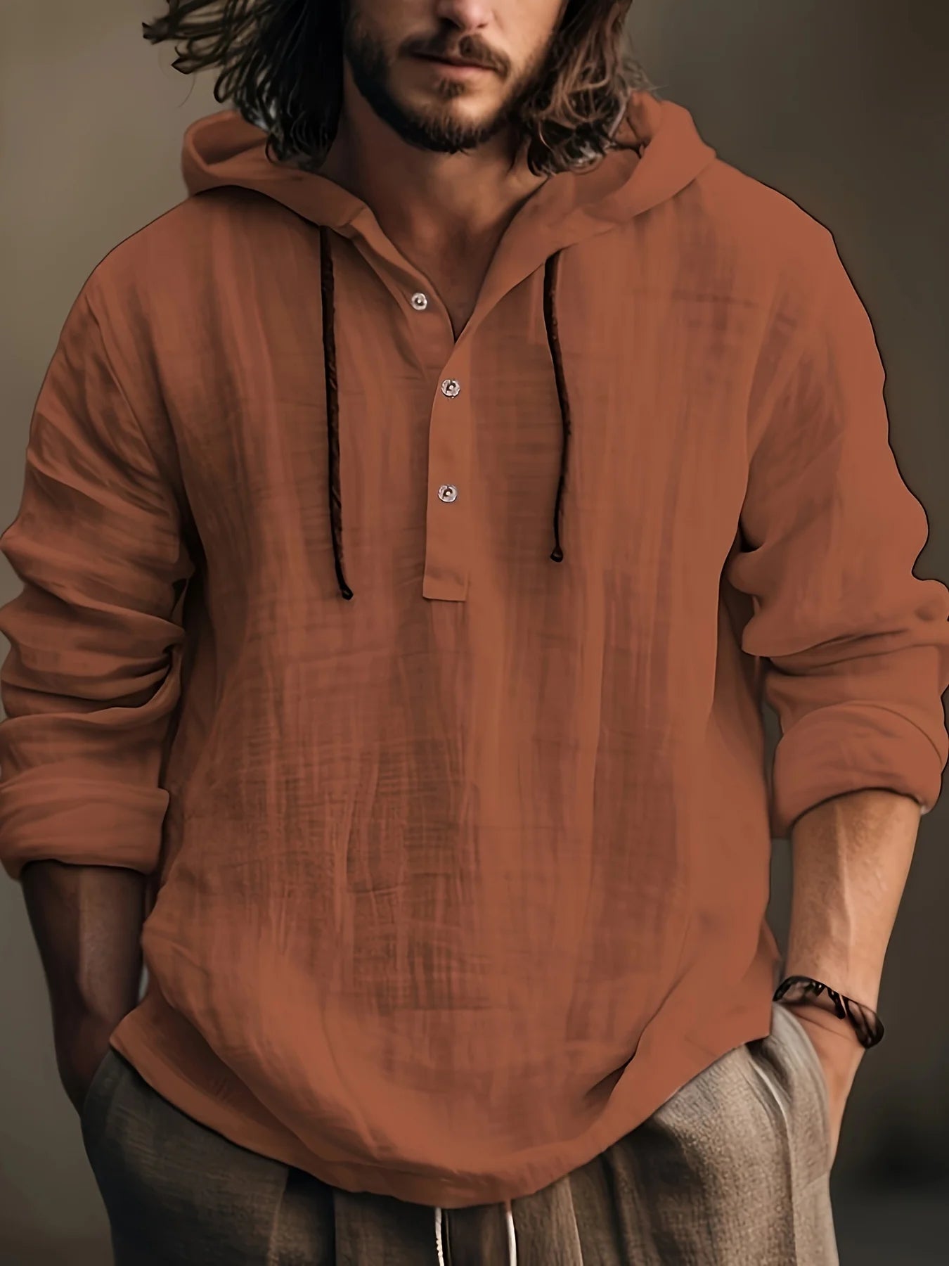 Zhejiang Men's Hooded Cotton Linen Shirt Sweatshirt Casual