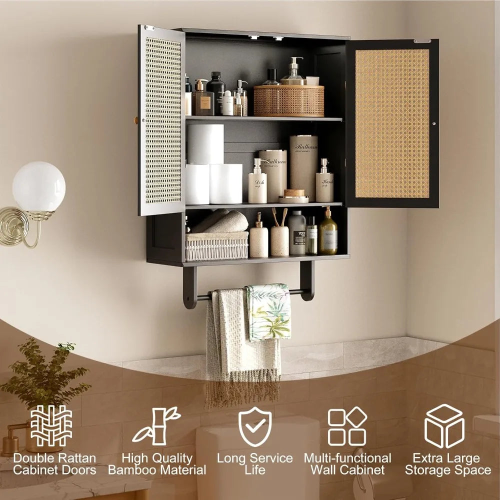 MKDK Bamboo Wall Mounted Bathroom Cabinet With Shelves
