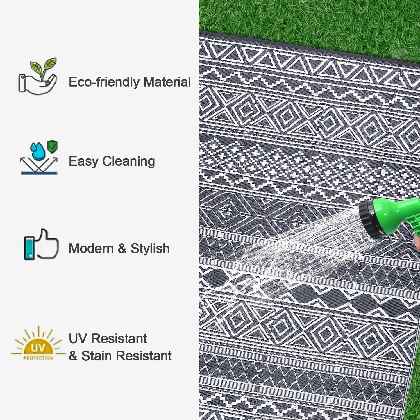 Studyset Outdoor Reversible Patio Rug Waterproof Boho Style