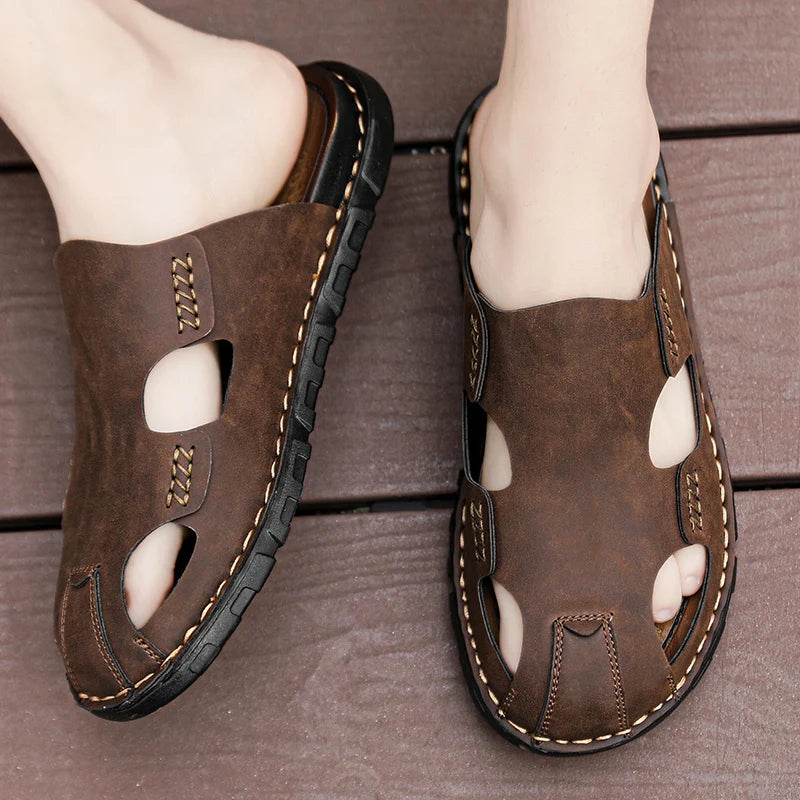 Fujian Mens PU Leather Slippers Luxury Sandals Collection
