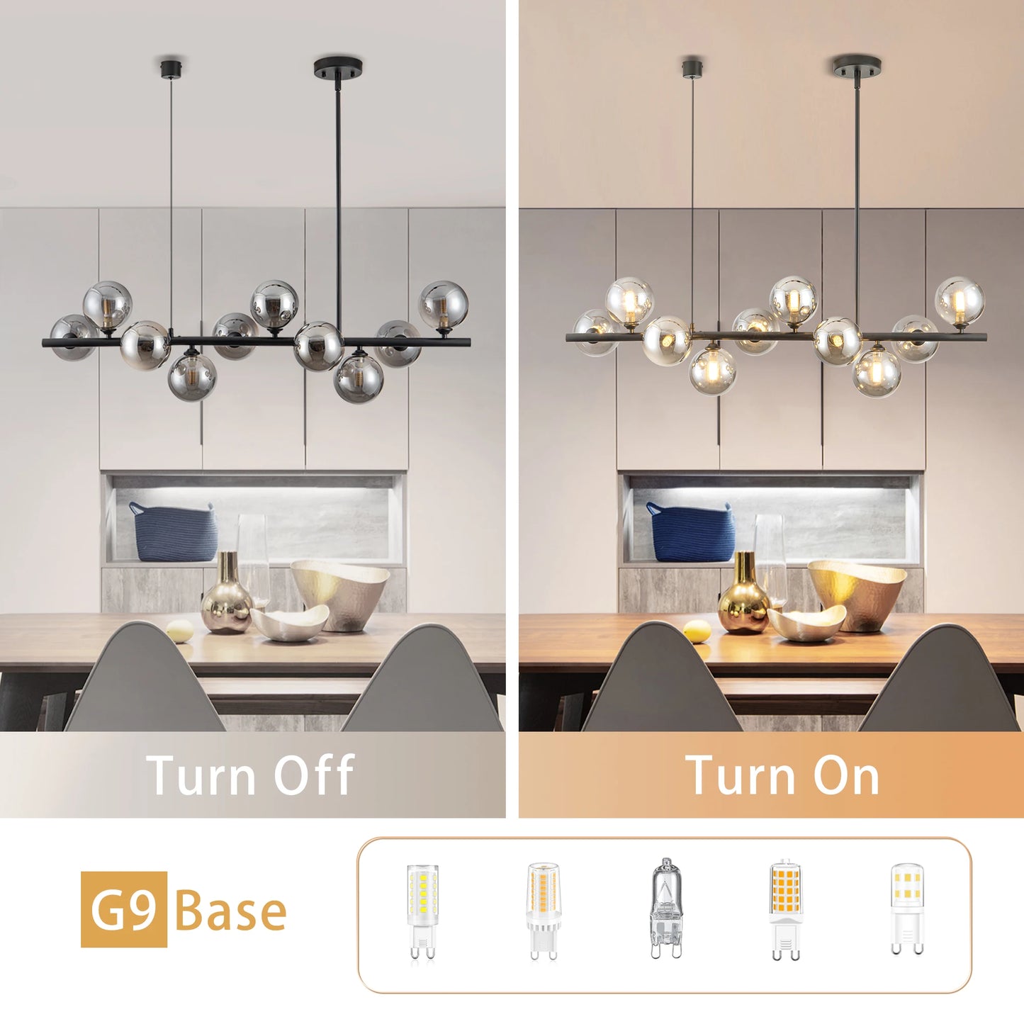 10 Light Adjustable Chandelier With Glass Globe Shades