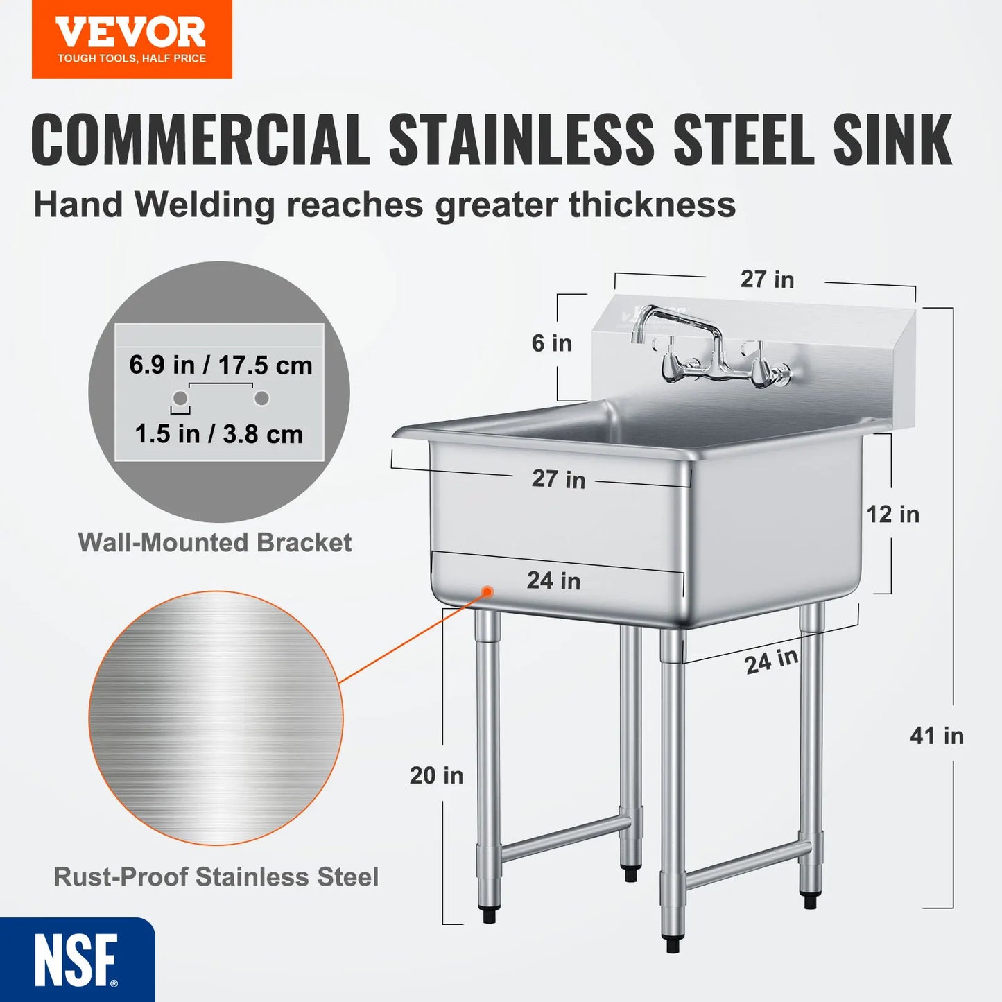 SucceBuy Stainless Steel Kitchen Prep And Utility Sink