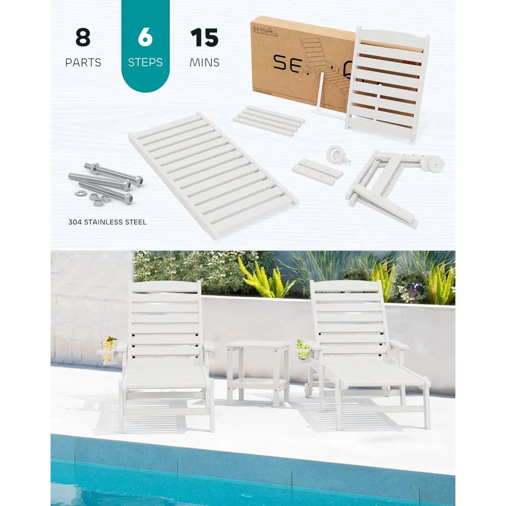 Hign-concerned Patio Chaise Lounge Set Of 2 HDPE Loungers