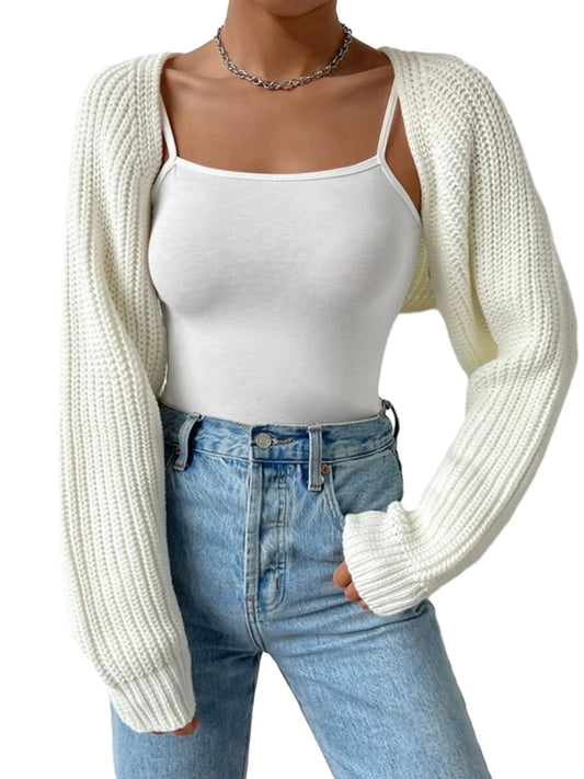 Hirigin Women Open Front Cropped Cardigan Long Sleeve Shrug