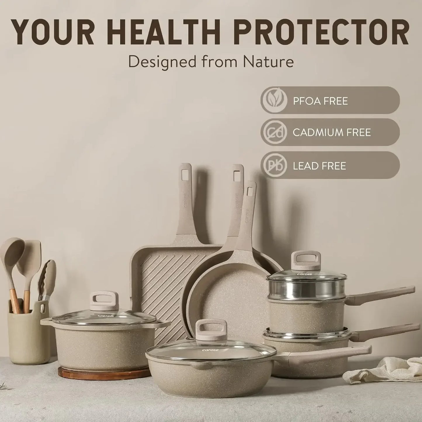 Carote Pots and Pans Set Non Stick 16 Piece Cookware