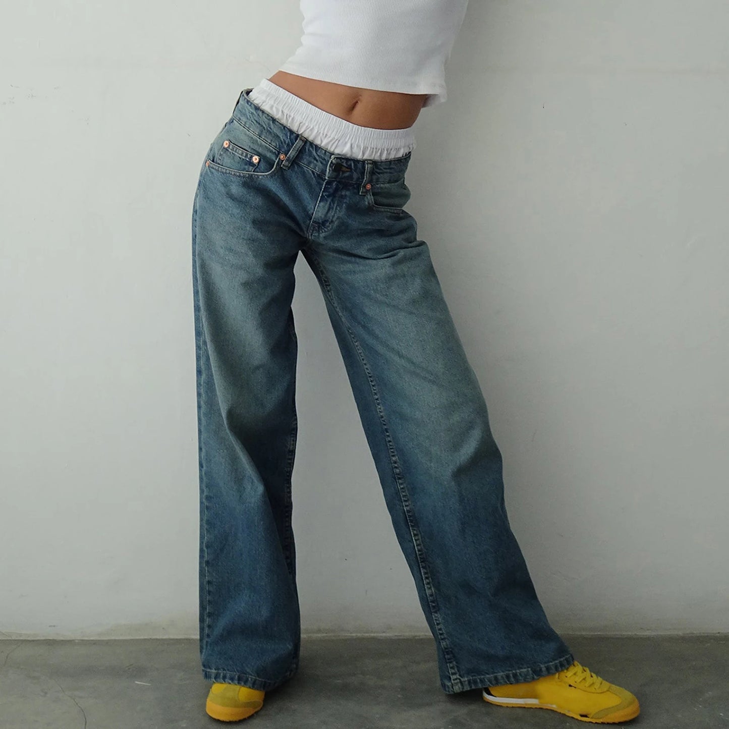 Hirigin Women Baggy Jeans Low Rise Straight Leg Denim