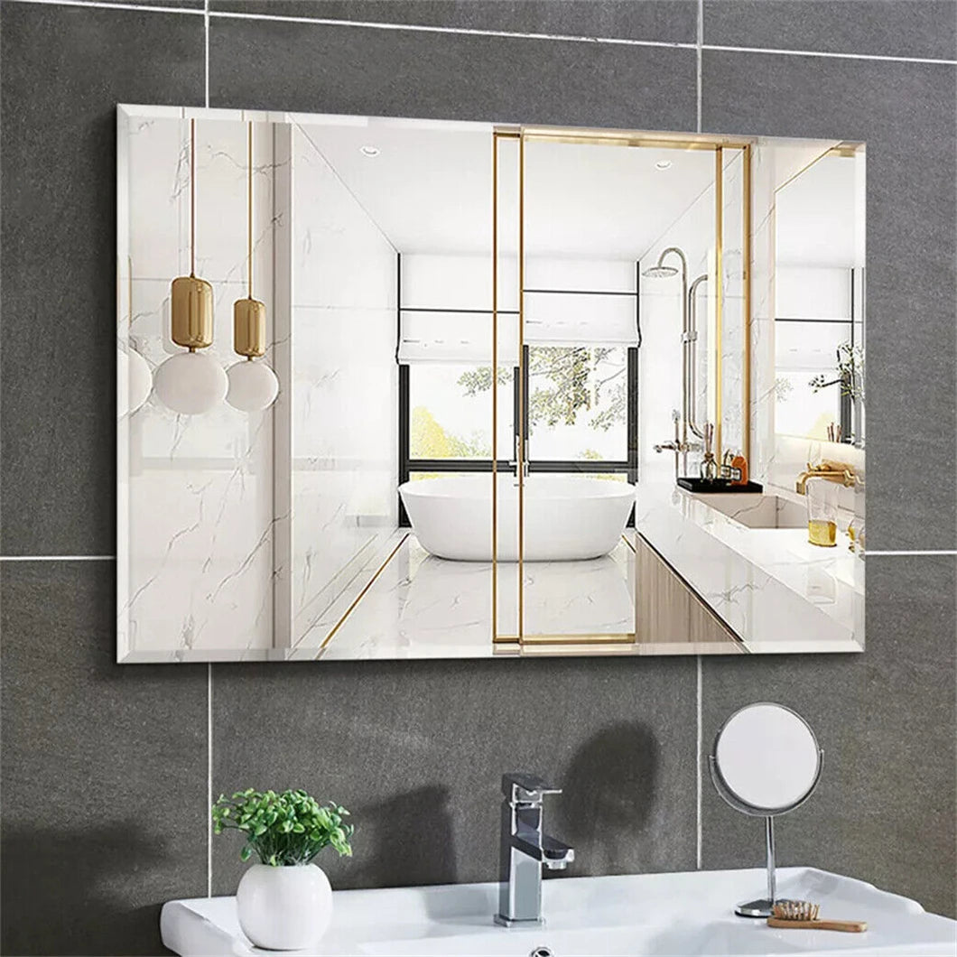 BORWARTE Rectangular Wall Mirror Beveled Silver Edge