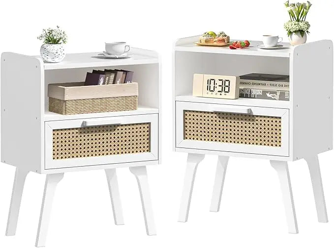 Complete Home and Apparel Rattan Nightstands Set Boho Style