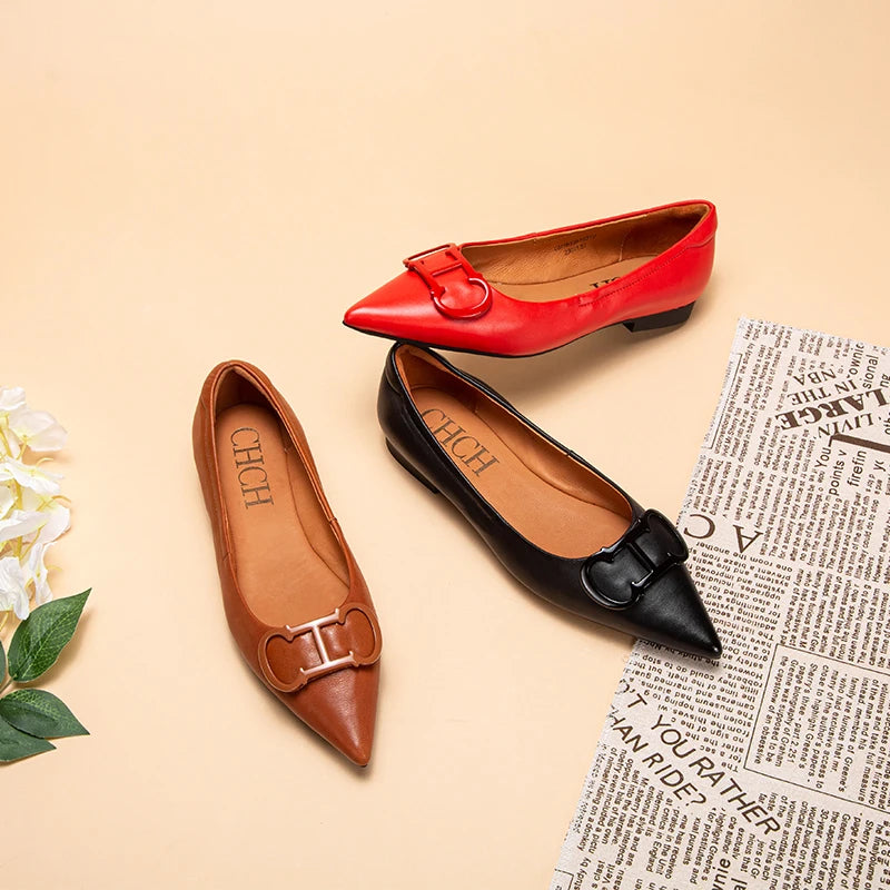 CHCH Classic Retro Flats for Women Pointed Toe Shoes