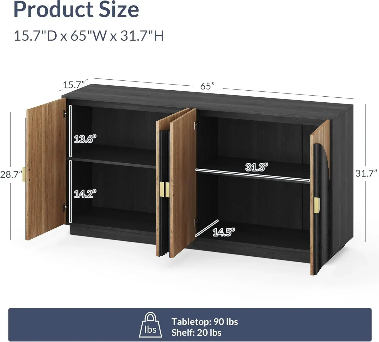 XMSJ Fluted Buffet Cabinet With Storage Arc Sideboard