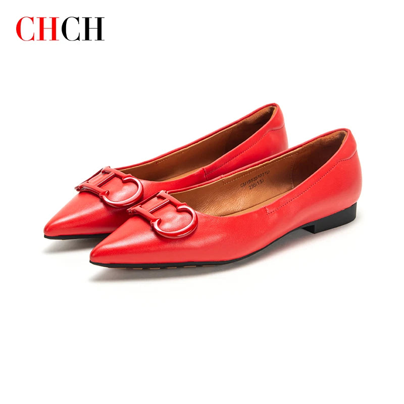 CHCH Classic Retro Flats for Women Pointed Toe Shoes