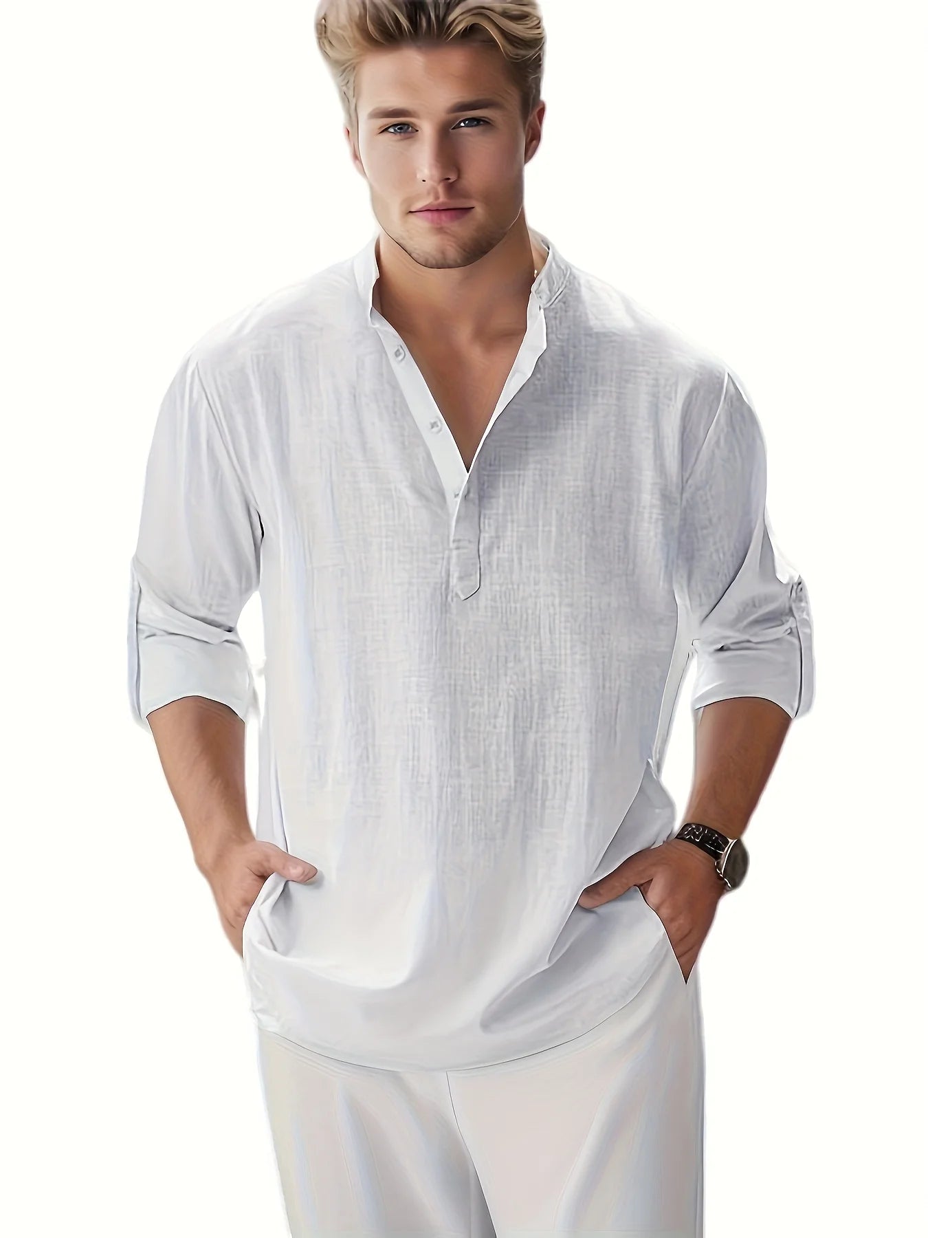 CN Zhejiang Linen Stand Collar Mens Cotton Linen Shirt