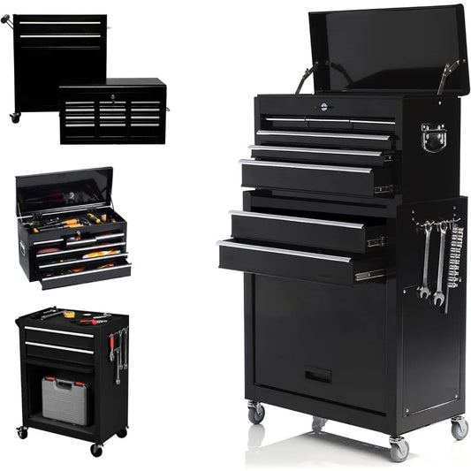 8-Drawer High Capacity Rolling Tool Box With Heavy Wheels