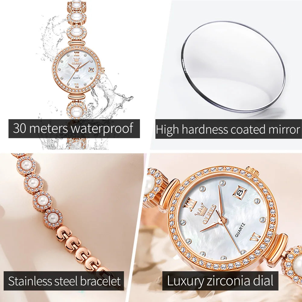 OLEVS 5635 Women Watch Elegant Quartz Waterproof Pearl Date