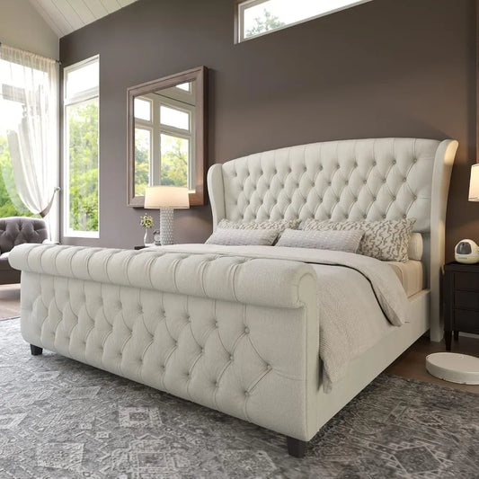 AMERLIFE Platform Bed Frame With Chenille Upholstery